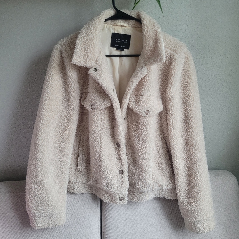 Cream Teddy Jacket with Button Front